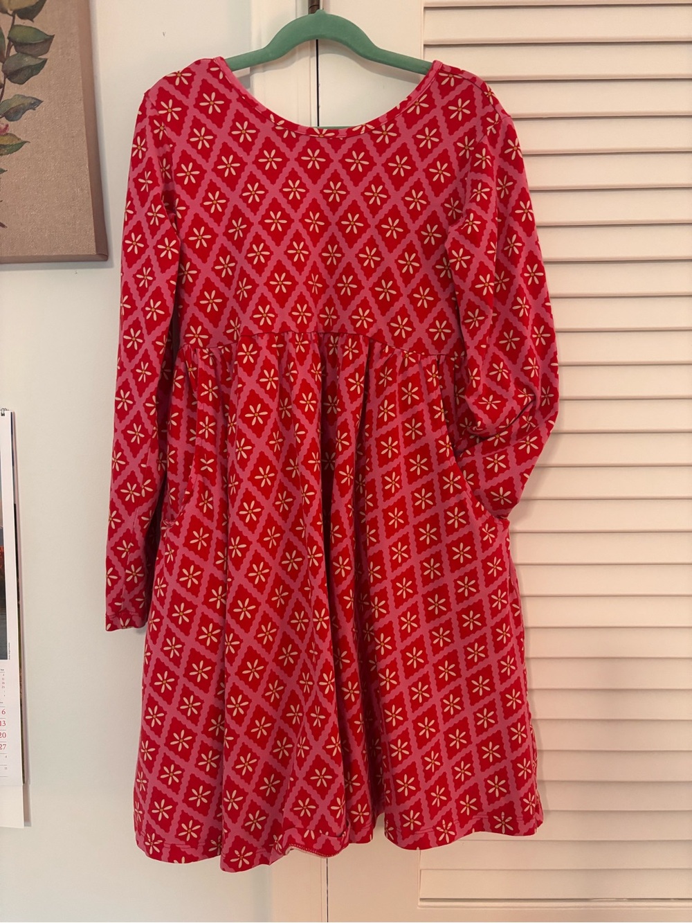 Hanna Andersson Red Geometric Playground Dress with Pockets EUC